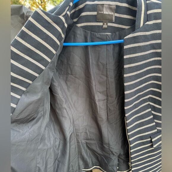 The Limited Womens Blazer Coat Jacket Stretch Navy Stripes 1/2 Zip Size Medium - Picture 4 of 8